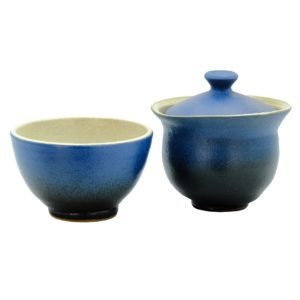 Modrý keramický gaiwan – Slíváček s miskou