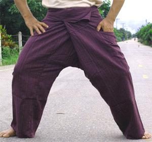 Zavazovací kalhoty pruhované fialové