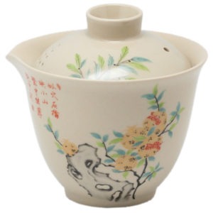 Gaiwan zdobený květy osmanthu – Porcelánový slíváček na čaj 140 ml