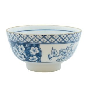 Porcelánová modrobílá miska s květinami – na čaj i rýži 250ml