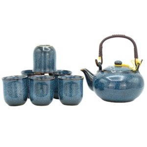 Tmavě modrý čajový set – Konvička s miskami v dárkovém balení