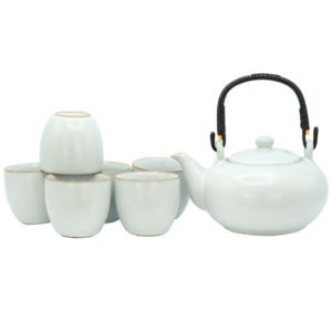 Bílý čajový set celadonový – Konvice s miskami v dárkovém balení