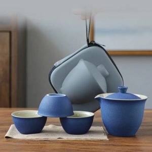 Gaiwan s miskami v cestovním obalu – Moderní čajový set modrý
