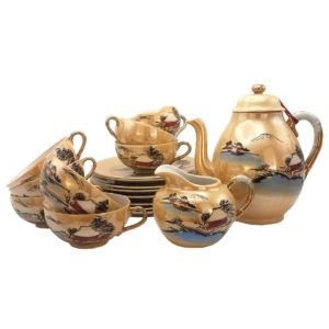 Čínská čajová sada s motivem jezera – Tenký starožitný porcelán