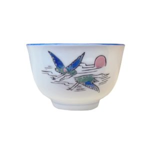 Porcelánový kalíšek s volavkami – Bílá čajová miska 100ml